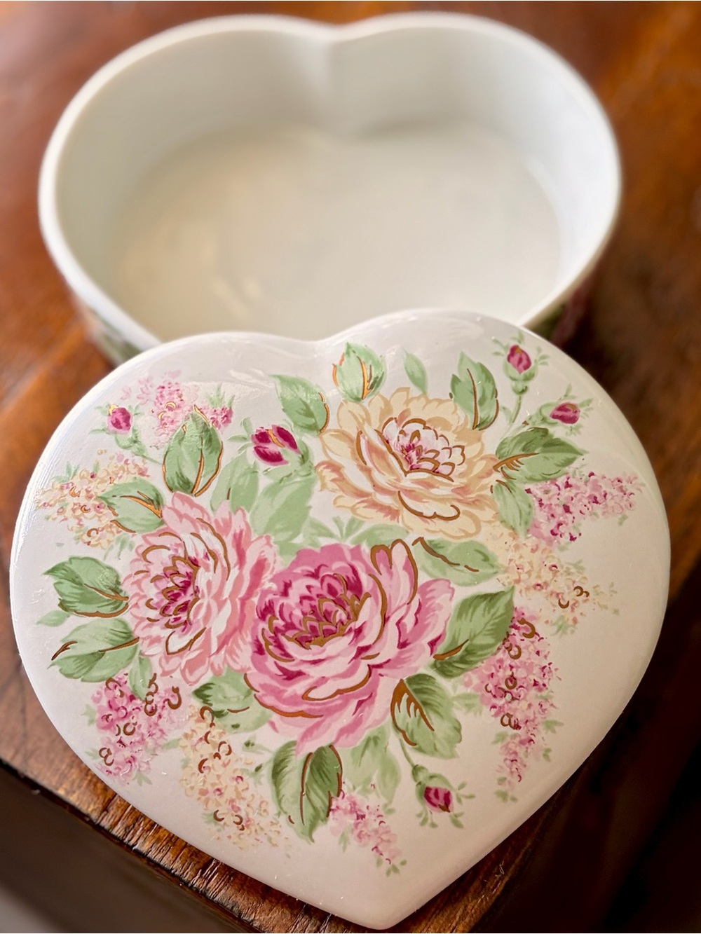 Floral Heart Trinket Box - Pink Rose Design by Otagiri Charming Accent